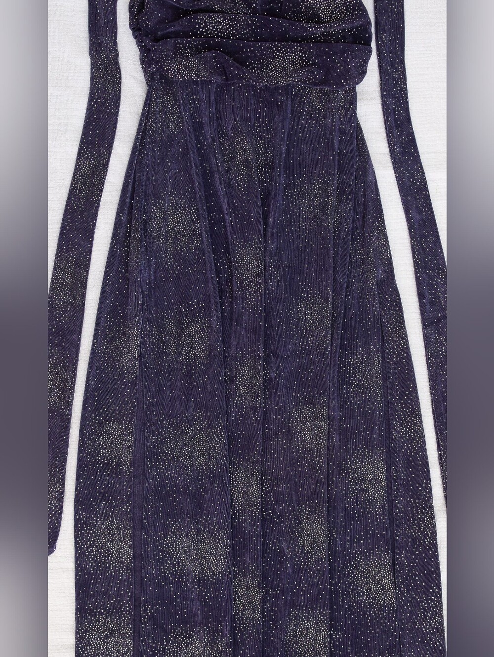 Lucy in the Sky Petra Shimmer Halter Maxi Dress Thigh Slits Purple Size S Formal - Picture 5 of 10